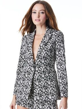 Alice + Olivia • Macey Floral Fitted Jacket Blazer Black White NWOT